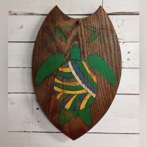 Handmade Wooden Wall Art Turtle Plaque • Colorful Tribal Style Sea Turtle Design